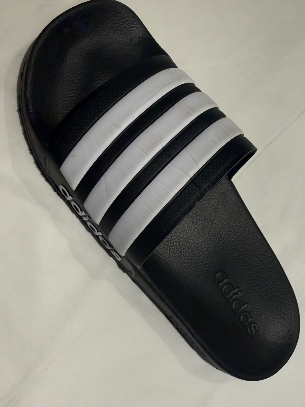 adidas Black and White Three-Stripe Slide Sandals